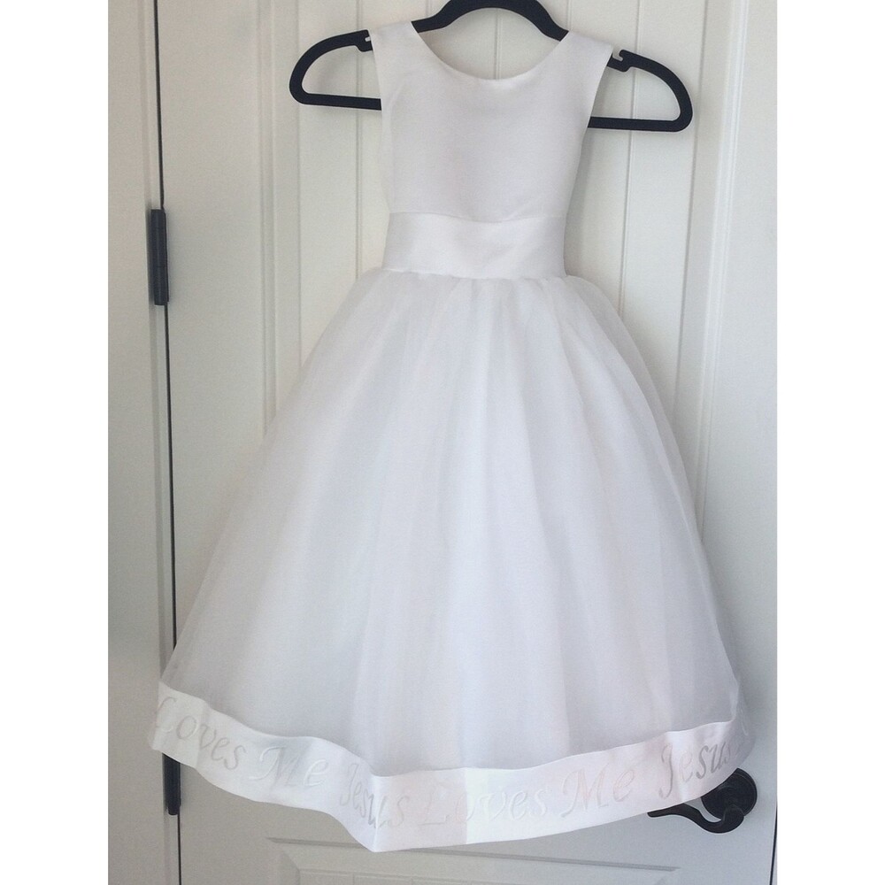 First Communion Dress Size 5 Cherish Apparel 570T White Organza Jesus Loves Me